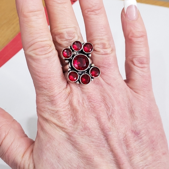 Garnet ring, 925 silver mozambique garnet gemstone ring - Picture 13 of 13